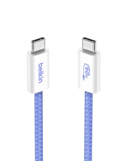 Belkin USB C to USB C Cable, 3.3ft, 60W - Type C Charger, iPhone Charger Cord, Soft, Braided, Flexible for iPhone 16, Galaxy S25, Pixel 9, Airpods, iPad Pro, Tablet & More, Travel Essentials - Blue