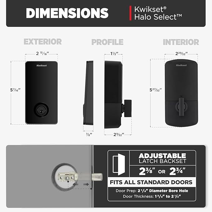 Kwikset Halo Select Smart Lock Keyless Entry Door Lock Wi-Fi and Matter Enabled Deadbolt No Hub Needed, Geofence Auto-Unlock, Grade AAA Certified, Easy Install, Matte Black Lifetime Finish Warranty