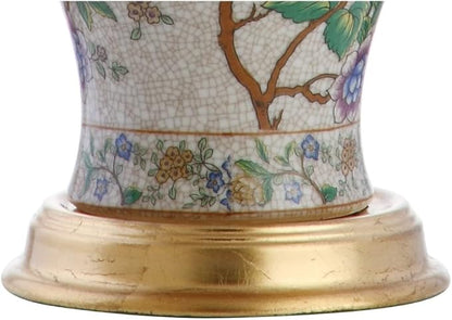 JONATHAN Y 24" Multi-Colored/Gold French Country Ceramic Floral Urn Table Lamp, White Linen Shade, Chinoiserie Ginger Jar Bedside Lamp for Living Room Bedroom, LED Bulb JYL3009A