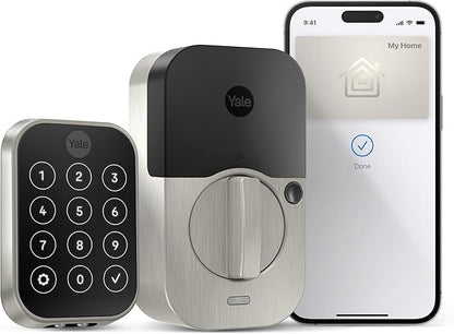 Yale Assure Lock 2 Plus Apple Home Keys, Nickel Keyless Entry Door Lock with Keypad for Code Entry Lock and Auto-Unlock (No Wi-Fi) Remote Access Requires Apple Home Hub via HomeKit, ‎YRD450-N-BLE-619