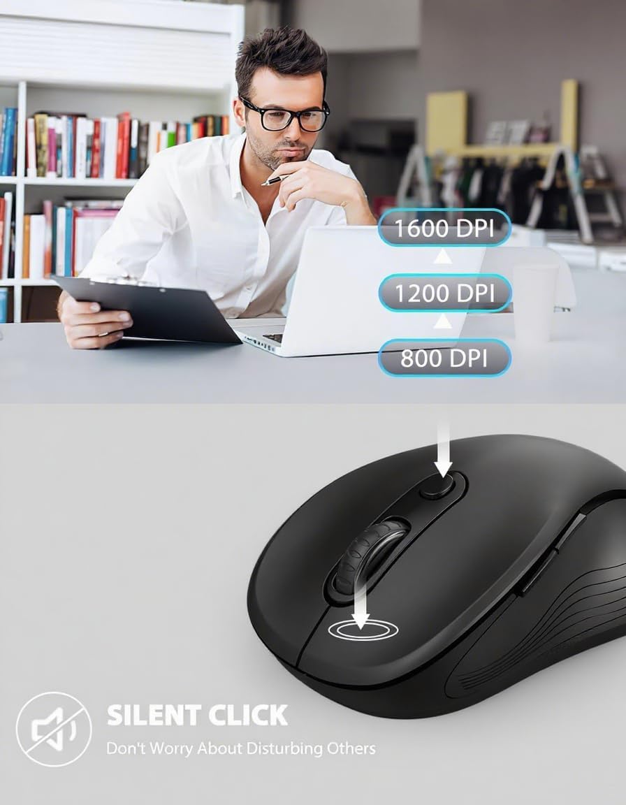 Trueque Wireless Mouse for Laptop, 2.4GHz Ergonomic Computer Mouse with Back & Forward Buttons, 3-Level DPI, 6 Buttons, Optical USB Cordless Mice for Windows Chromebook MacBook PC (Ink Black)
