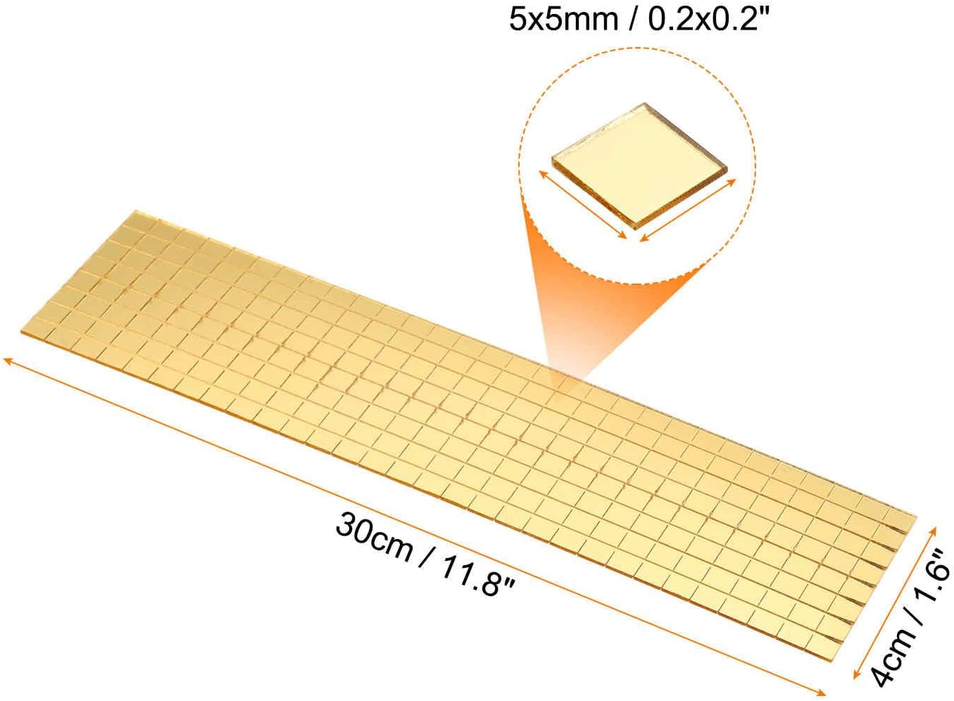 HARFINGTON 8 Sheet 3840 Pieces Self Adhesive Mirror Mosaic Tiles 5x5mm Small Square Mirror Tiles Sticker Disco Ball Stickers Mini Glass Tiles for DIY Craft Party Home Decoration, Gold