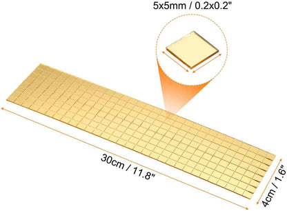 HARFINGTON 8 Sheet 3840 Pieces Self Adhesive Mirror Mosaic Tiles 5x5mm Small Square Mirror Tiles Sticker Disco Ball Stickers Mini Glass Tiles for DIY Craft Party Home Decoration, Gold