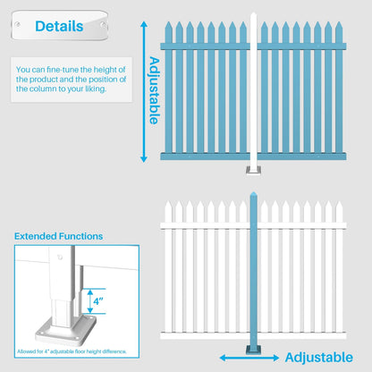 Patio Vinyl Picket Fence Post Kit 30" High for Straight PVC Decorative Fence, Installed in Muddy Floor & Cement Ground, White Fence Column Accessories for Outdoor Front Yard Garden Dog Fence Panel