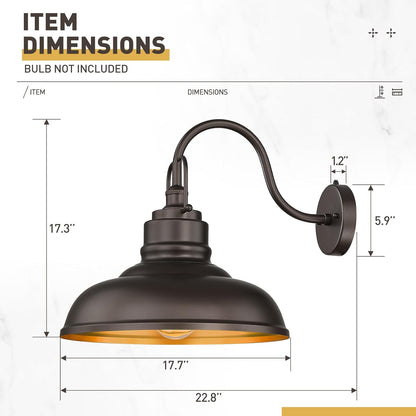 zeyu 2 Pack Outdoor Barn Light Fixtures, Farmhouse Gooseneck Wall Lights for Front Porch, 18" Dusk to Dawn Sensor Wall Sconces in Oil Rubbed Bronze Finish, 016-1BL-PC-2 ORB