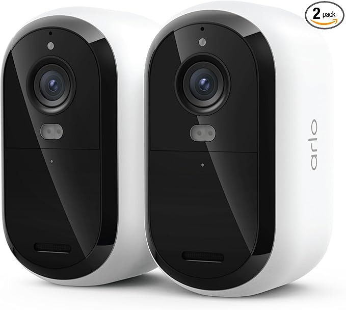 Arlo Essential Security Camera Wireless Outdoor 2K (3rd Gen, 2025 Release) - Battery Power, Person Recognition, Package Detection, Animated Preview, 1-Month Trial of Secure Plan, 2 Cam, White