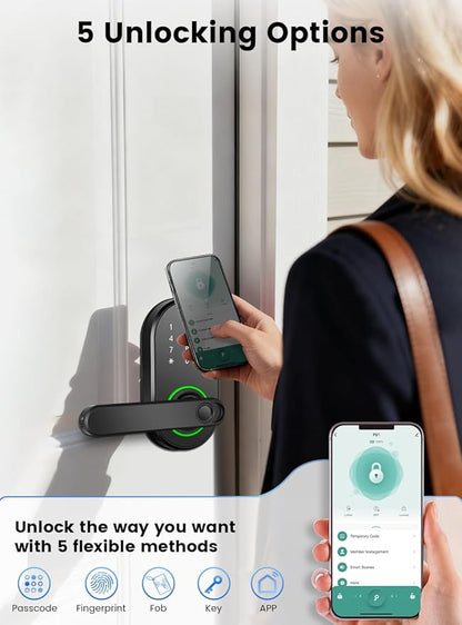 Smart Fingerprint Door Lock with Keypad, Keyless Entry Door Lock, Door Locks for Front Door, Bedroom, Home or Office, Electronic Keypad Deadbolt with Auto Lock, Remote Code Sharing, Easy to Install