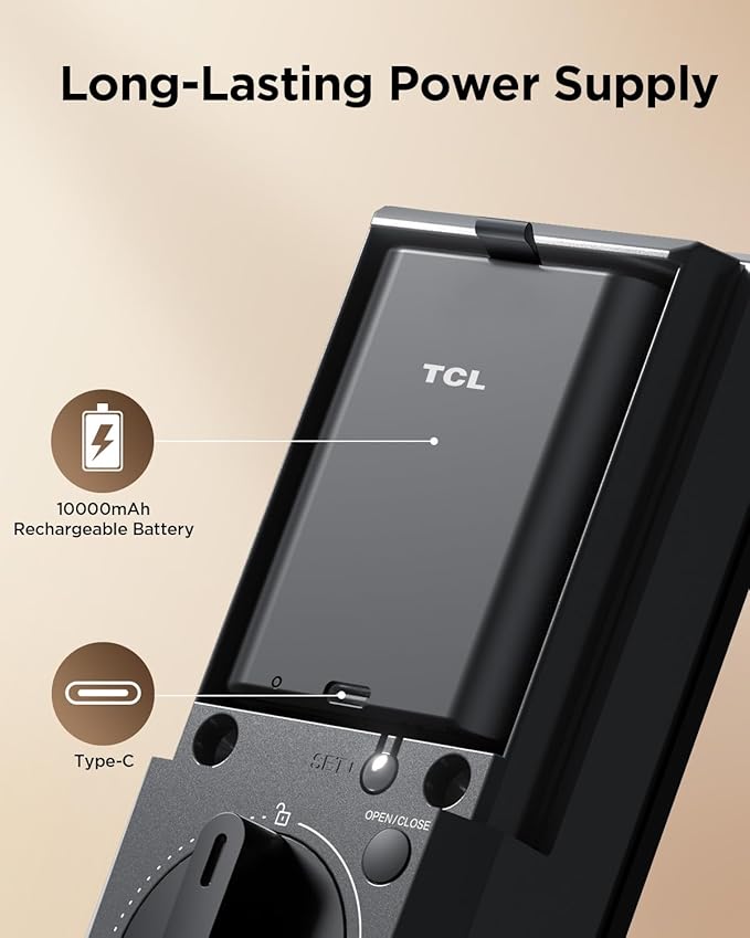 TCL Smart Lock D2 Pro with Palm Vein Recognition, Keyless Entry Door Lock for Front Door, Wi-Fi Keypad Deadbolt, App Remote Control, Auto Lock, Rechargeable Battery, Works with Alexa & Google