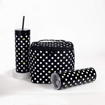 kate spade new york Insulated Soft Cooler Lunch Tote with Double Zipper Close and Carrying Handle, Polka Dots (Black/White)