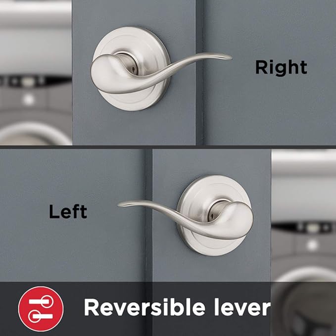 Kwikset Tustin Interior Passage Door Handle, Lever For Closet and Hallway Doors, Reversible Non-Locking Handle Lever, Satin Nickel, with Microban Protection