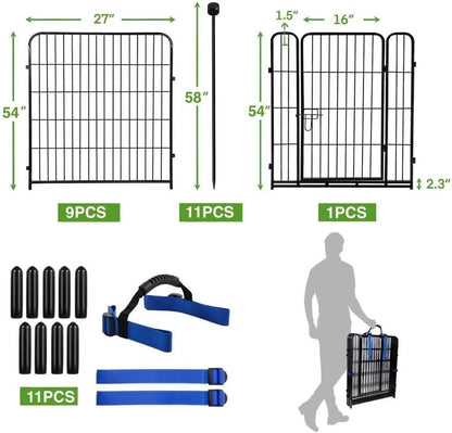 ADAVIN Tall Garden Fence Wide Door Low Threshold, 54 inch High 10 Panels Total 22.1 Ft(L), Black Heavy Duty Metal Dog Fencing for Yard or Camping,Suitable for Indoor Pet Fence or Outdoor Dog Fencing