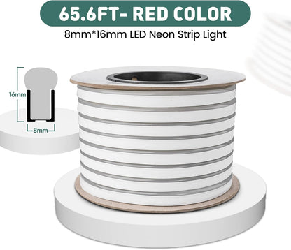 GZBtech Flexible LED Neon Rope Lights 66FT,AC 110-120V Waterproof Strip Light, 120 LEDs/M Cuttable Connectable Neon Lighting for Indoor Outdoor Home Decor/Commercial Building Use-Red 20M