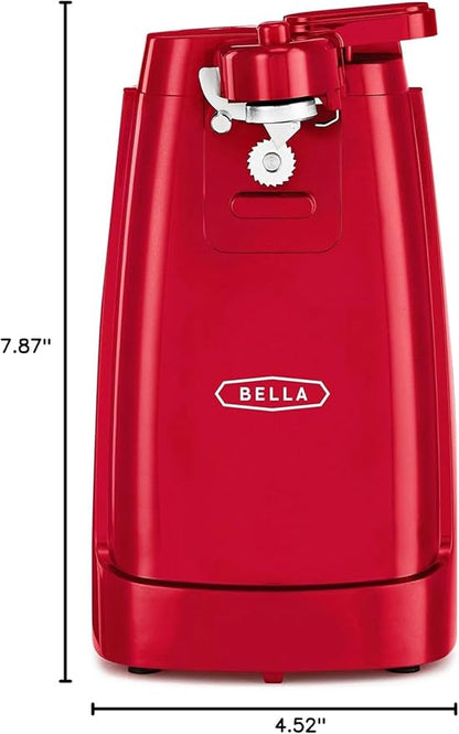 bella Electric Can Opener and Knife Sharpener, Removable Cutting Lever, Cord Storage, Stainless Steel Blade, Red