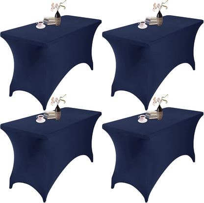 4Pack Spandex Waterproof Table Covers 4ft，Spandex 4ft Waterproof Table Cover for Party,Wedding, Banquet, and Events(Navy)