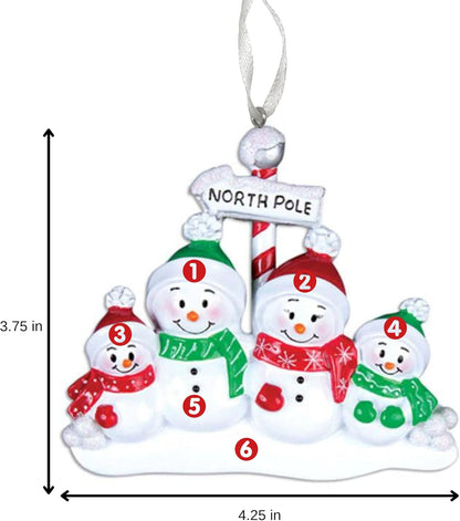 2025 Family Christmas Ornament – Personalized Ornament for Families – Custom Snowman Family Ornament – Holiday Tree Decoration Keepsake Gift (Snowman Family of 4)