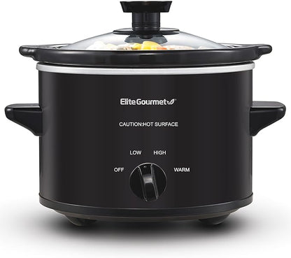 Elite Gourmet MST-250XB Electric Slow Cooker Ceramic Pot, with Adjustable Temp, Entrees, Sauces, Soups, Roasts, Stews & Dips, Dishwasher Safe (1.5 Quart, Black)