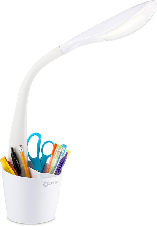 OttLite LED Desk Lamp Space Organizer with Flexible Neck Height - 4 Brightness Settings with Touch Activated Controls, Energy-Efficient Natural Daylight LEDs for Home Office, Desk, & Dorms
