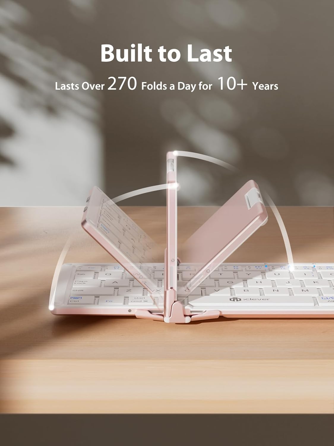 iClever Bluetooth Keyboard with Touchpad, Foldable Keyboard, Metal Body, Gesture Support, USB-C Charge, Pocket-Size Wireless for Travel, iPad, iPhone, Android, Windows, Pink White
