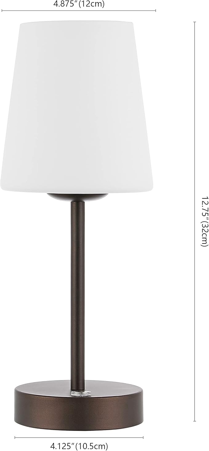 JONATHAN Y 12.75" Oil Rubbed Bronze/White Modern Rechargeable Cordless LED Table Lamp, Mini Portable Dimmable Touch Accent Lamp for Bedroom Vanity with Frosted White Glass Shade (JYL7110B)