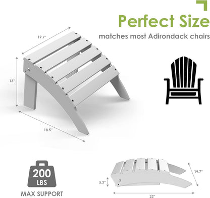 GREENVINES Adirondack-Ottoman | Set of 4 | HDPE Plastic | Outdoor Footrest | All Weather | Foot Rest | Foot Stool | White | for Adirondack Chair | for Patio Backyard Pool
