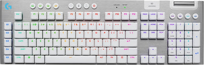 Logitech G915 X Lightspeed Wireless Mechanical Gaming Keyboard, Double-Shot PBT Keycaps, Fully Programmable Keys, RGB Backlit Mac/PC Gaming Keyboards, Aluminum Finish, GL Tactile Switches, White