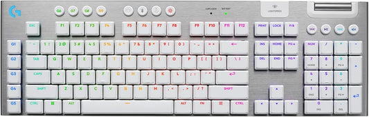 Logitech G915 X Lightspeed Wireless Mechanical Gaming Keyboard, Double-Shot PBT Keycaps, Fully Programmable Keys, RGB Backlit Mac/PC Gaming Keyboards, Aluminum Finish, GL Tactile Switches, White
