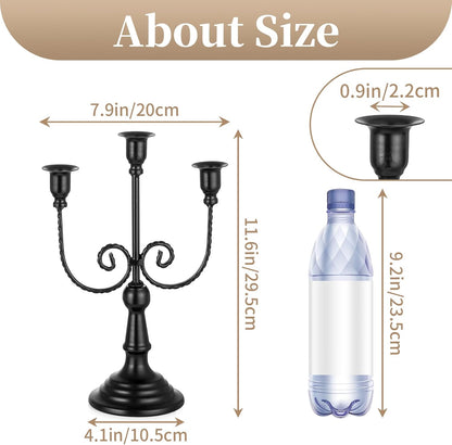 Sziqiqi Candle Holders 3-Arms Candelabra - Black Halloween Candelabras Metal Candleholder Stands Decoration for Thanksgiving Christmas