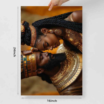 African American Wall Art Canvas King And Queen Wall Art Portrait Black Men And Women Painting Love Black Couple Painting Gold Crown African Woman Picture Abstract Living Room Decor 16x24inch No Frame