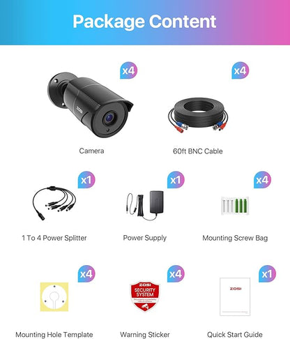 ZOSI 4 Pack 1080p Home Security Cameras with Audio Recording,Built-in Microphone,2MP 1920TVL HD-TVI Outdoor Indoor CCTV Cameras with 120ft IR Night Vision Weatherproof Surveillance Bullet Camera