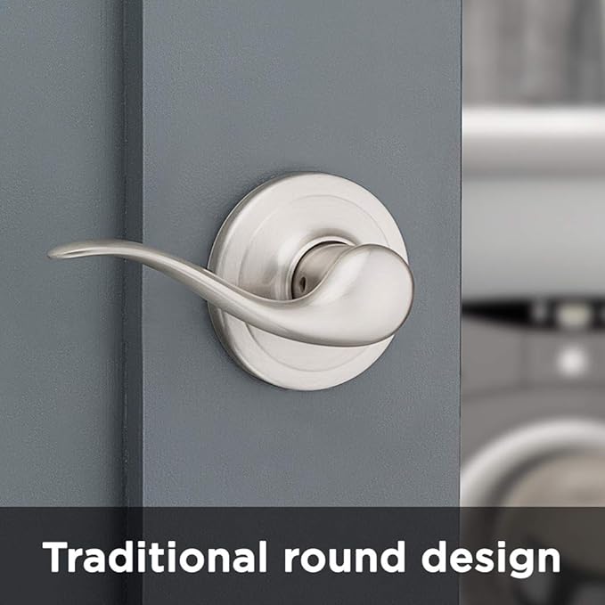 Kwikset Tustin Interior Passage Door Handle, Lever For Closet and Hallway Doors, Reversible Non-Locking Handle Lever, Satin Nickel, with Microban Protection