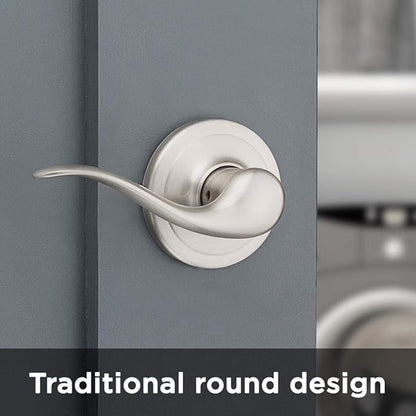 Kwikset Tustin Interior Passage Door Handle, Lever For Closet and Hallway Doors, Reversible Non-Locking Handle Lever, Satin Nickel, with Microban Protection