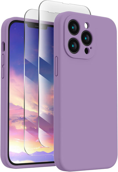 FireNova Designed for iPhone 13 Pro Case, Silicone Upgraded [Camera Protection] Phone Case with [2 Screen Protectors], Soft Anti-Scratch Microfiber Lining Inside, 6.1 inch, Light Purple