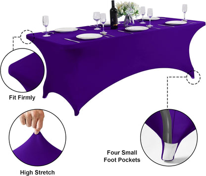 SuperO 2Pack Waterproof Spandex Table Cover for 4FT Table Universal Fitted Stretch Tablecloth for Party, Banquet, Wedding and Events-Purple
