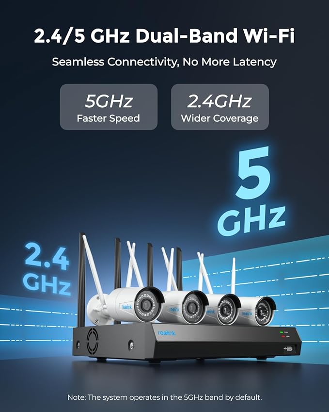 REOLINK 5MP Security Camera System, 5/2.4GHz Dual-Band Wi-Fi, 16CH NVR with 1TB HDD, Expandable to 8TB, Full Metal Material Plug-in Cameras, Smart Detection, 24/7 Recording, RLK12-500WB4