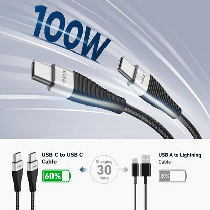 USB C to USB C Cable 6FT 2Pack, 100W Type C Charger Fast Charging Cord Braided, USBC Cable for iPhone 16 15, iPad, Samsung Galaxy, Google Pixel, Moto, TCL, LG Phones