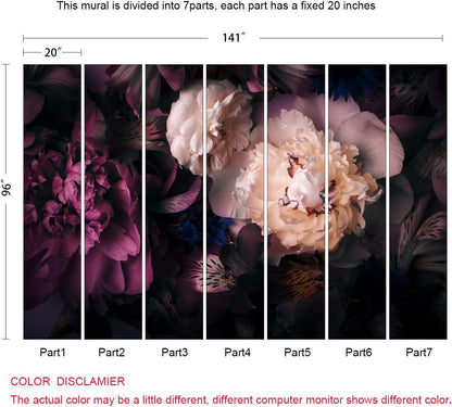 Dark Floral Wallpaper Peony Flowers Wall Mural Wallpaper for Girls Bedroom (Not Peel n' Stick)
