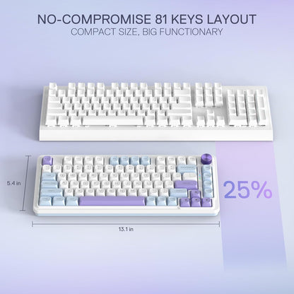 Redragon K673 MAX 75% Wireless Gasket RGB Gaming Keyboard, 3-Modes 81 Keys PBT Compact Mechanical Keyboard w/Hot-Swap Socket, Dedicated Knob Control & 5-Layer Noise Dampening, Custom Linear Switch