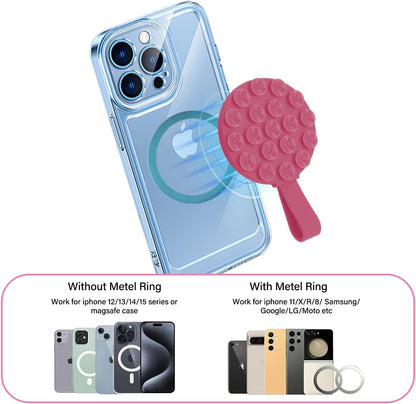 Magnetic Suction Cup Phone Mount,Suction Phone Case Grip Stand Holder for MagSafe, Compatible with iPhone 15 Pro Max, Hands-Free Mirror Shower Phone Holder Accessory for TikTok Videos, Black