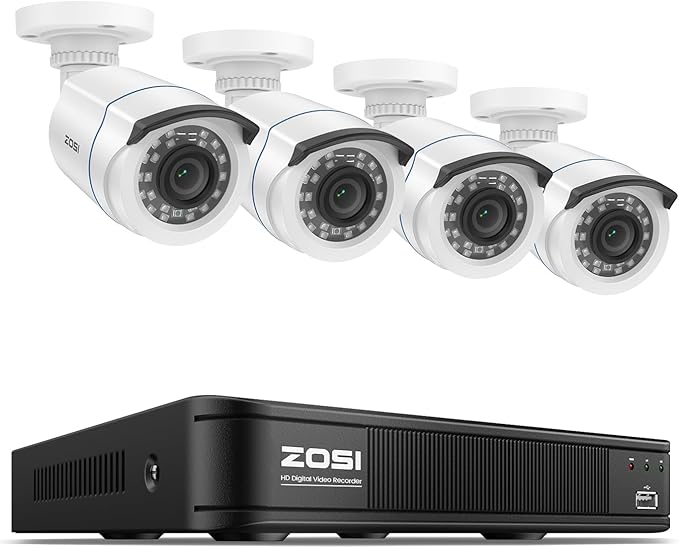 ZOSI H.265+ Full 1080p Home Security Camera System with AI Human Vehicle Detection, 8 Channel 5MP-Lite CCTV DVR (No HDD), 4 x 1080p Weatherproof Surveillance Camera Outdoor Indoor, 80ft Night Vision