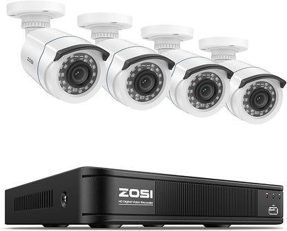 ZOSI H.265+ Full 1080p Home Security Camera System with AI Human Vehicle Detection, 8 Channel 5MP-Lite CCTV DVR (No HDD), 4 x 1080p Weatherproof Surveillance Camera Outdoor Indoor, 80ft Night Vision
