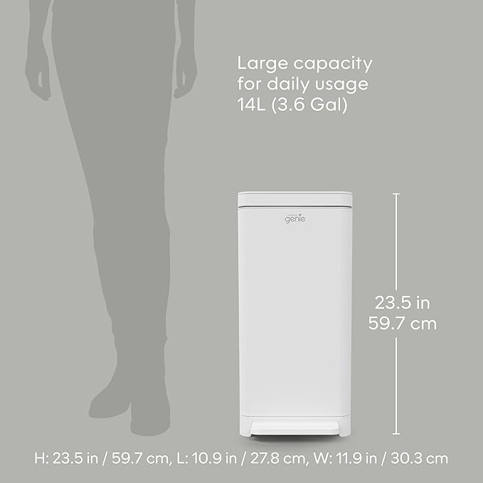 Kitchen Compost Bin, White Stainless-Steel Large, 3.6 Gallon, Indoor Odorless Composting, Hands-Free, Washable Parts, Includes 8 Tear-Off Compostable Bags and 4 Carbon Filters