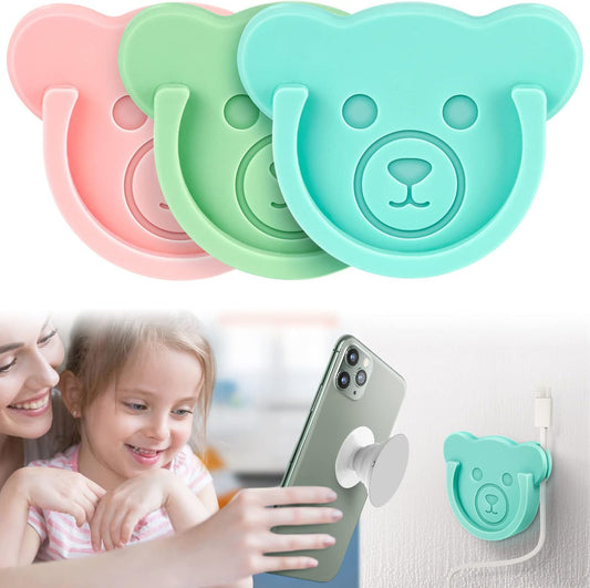 TOPGO Socket Car Mount for Phone Holder Cute Bear Style Silicone Grip Stand with Phone line Clasp for Collapsible Socket User Used on Dashboard, Home, Office, Kitchen, Desk, Wall (Color) 3 Pack