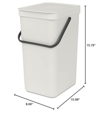 Brabantia Sort & Go Kitchen Recycling Bin | S / 4.2 Gal / 16L | Light Gray | Removable Stay-Open Lid, Carry Handle | Trash Can for Bottles, Cans, Paper, Glass | Wall-Mounting Bracket Included