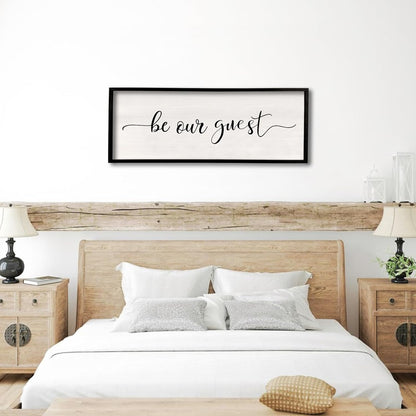 comurdyo Be Our Guest Wall Decor Sign 40”X15” Large Master Bedroom Above Bed Wall Decor Wood Framed Guest Room Sign Simple Rustic Farmhouse Over Bed Bedside Wall Art (Black)