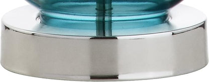JONATHAN Y 20" Amalfi Blue Glass Mini Table Lamp, Modern Bedside Lamp for Bedroom, White Linen Drum Shade, Teardrop Glass Base, LED Bulb Included, UL Listed (JYL1029C)