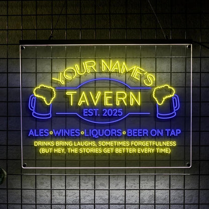 Custom Bar Neon Sign Beer Home Bar Lights Man Cave Acrylic Table LED Personalized Name Tavern Lighted Signs for Men Restaurant Coffee Workshop Garage Poker Signs Gifts