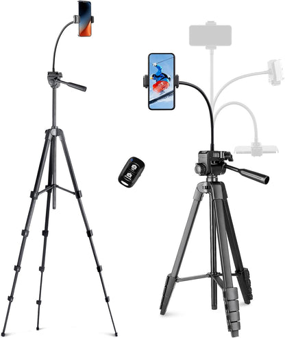 Aureday Phone Tripod, 82" Tripod for iPhone with Flexible Gooseneck, Wireless Remote and Phone Holder, Extendable Cell Phone&Camera Tripod Stand for Selfies/Video Recording/Live Streaming/Vlogging