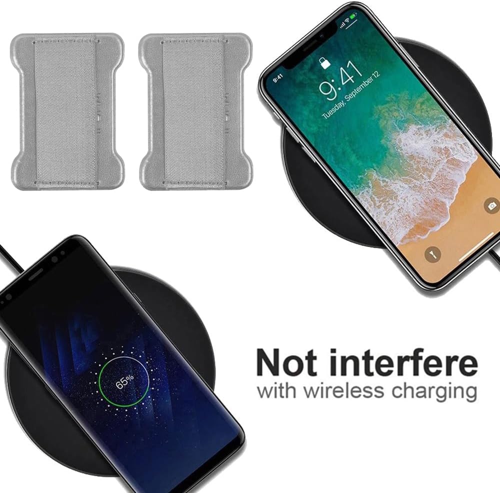 WUOJI Universal Phone Grip for Smartphones - Phone Holder for Hand - Wireless Charging Compatible (Silver) - 2Pack