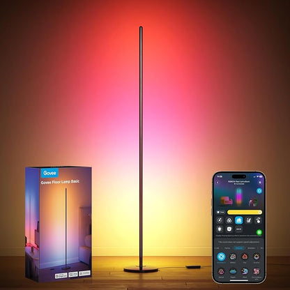 Govee RGBIC Floor Lamp Basic, 1000lm LED Corner Lamp Compatible with SmartThings, Alexa, and Matter, Modern Floor Lamp with Music Sync and 16 Million DIY Colors, Standing Lamp for Bedroom Living Room