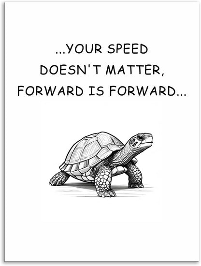 Inspirational Canvas Poster Turtle Quote ‘SPEED DOESN'T MATTER, FORWARD IS FORWARD...’Motivational Wall Art Printed Modern Artwork for Office School Home Decor Framed Ready to Hang[30" W X 40" H]